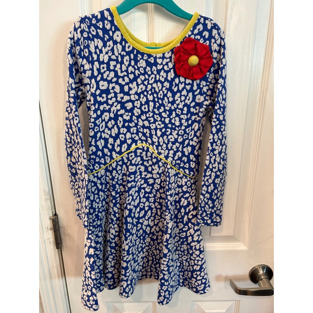 Emily Rose Dress‎ Blue Animal Print Long Sleeve Flower Applique Kids Size 6